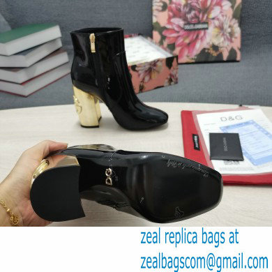 Dolce  &  Gabbana Heel 10.5cm Leather Ankle Boots Patent Black with DG Karol Heel 2021